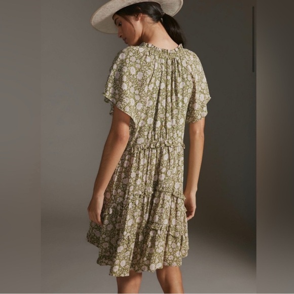 Anthropologie Robin Tiered Floral Mini Dress in Green Sz XS - Picture 2 of 10